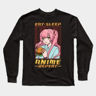 Funny Anime Obsessed Girl Eat Sleep Anime Repeat Long Sleeve T-Shirt